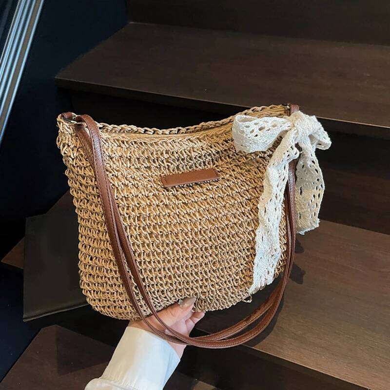 2025 One Shoulder Underarm for Women, Versatile Handmade Woven Bag, Vacation Style Beach Bag Z260224