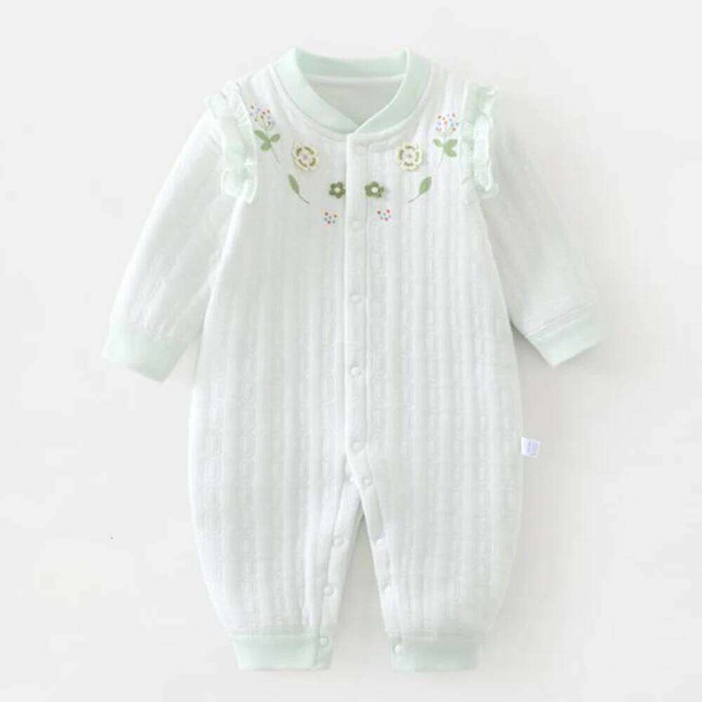 Christmas Girl Clothes Winter Autumn Quilted Warm Long Sleeve Baby Romper Floral Cute First Birthday Infant Jumpsuits 26H0224