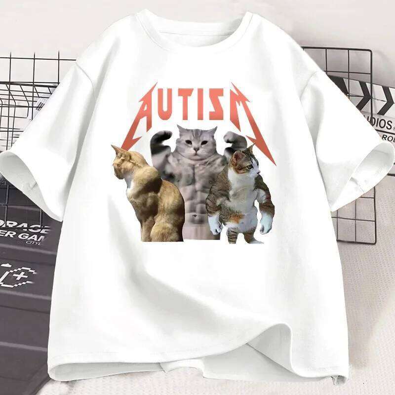 Funny Cat Autism T shirt Men Women summer Cotton Short Sleeve Tshirt Unisex Streetwear Print t-shirt Oversized Male Clothes Top H260224