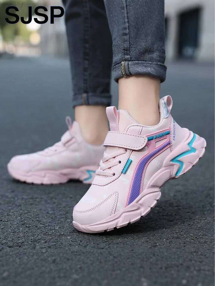 Children's Casual Pink Girls' Leather Shoes, Fashionable Lightweight Running Teenagers Aged 7-15, Student Kids' Sports Shoes for Gir 26