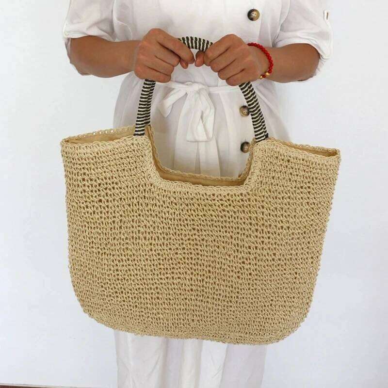 Vintage Handbag Large Capacity Beach Rattan Handmade Kintted Totes Bohemian for Women Summer Travel Shoulder Bag Z260224