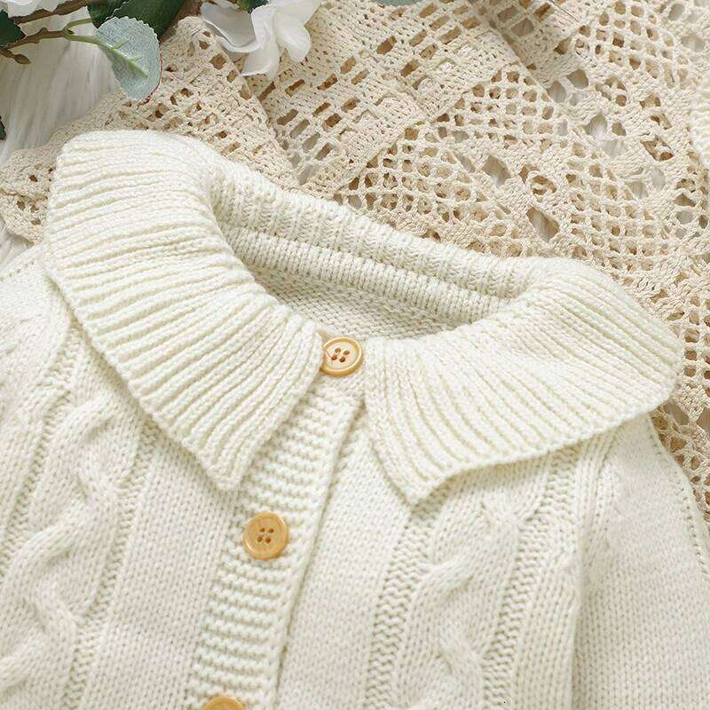 Winter Knit Baby Girls Rompers Beige Newborn Infant Long Sleeve Jumpsuits Hats Outfits 2pcs 0-9m Toddler Playsuits Child Clothes 26Y0224