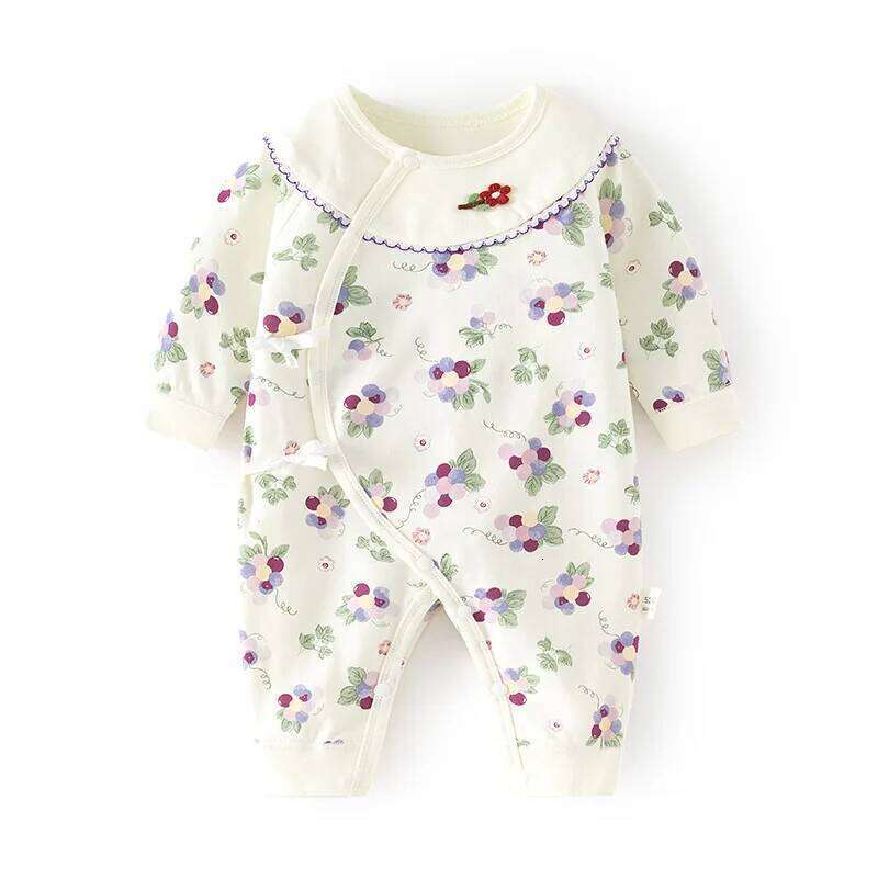 Spring and Autumn Cute Infant Newborn Romper Baby Boy Girl Floral Pattern Cotton Jumpsuit 26Y0224