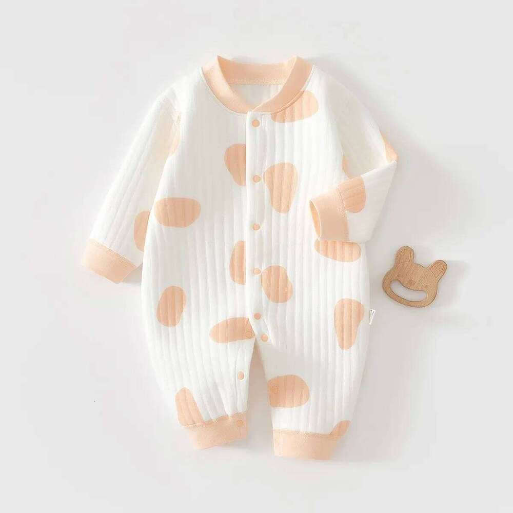 2026 Newborn Romper Thickened Warm Sleepwear Spring 0-24M Baby Girls Boys Clothes Cotton Adorable Pajama Jumpsuit Animal Print 26H0224