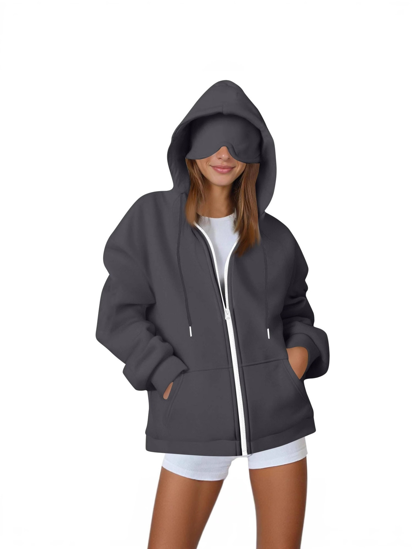 Women's Hoodies Hooded Coat With Eye Mask Loose Casual Sportswear Autumn Fashion Sweatshirt Cardigan Zipper Jacket Streetwear