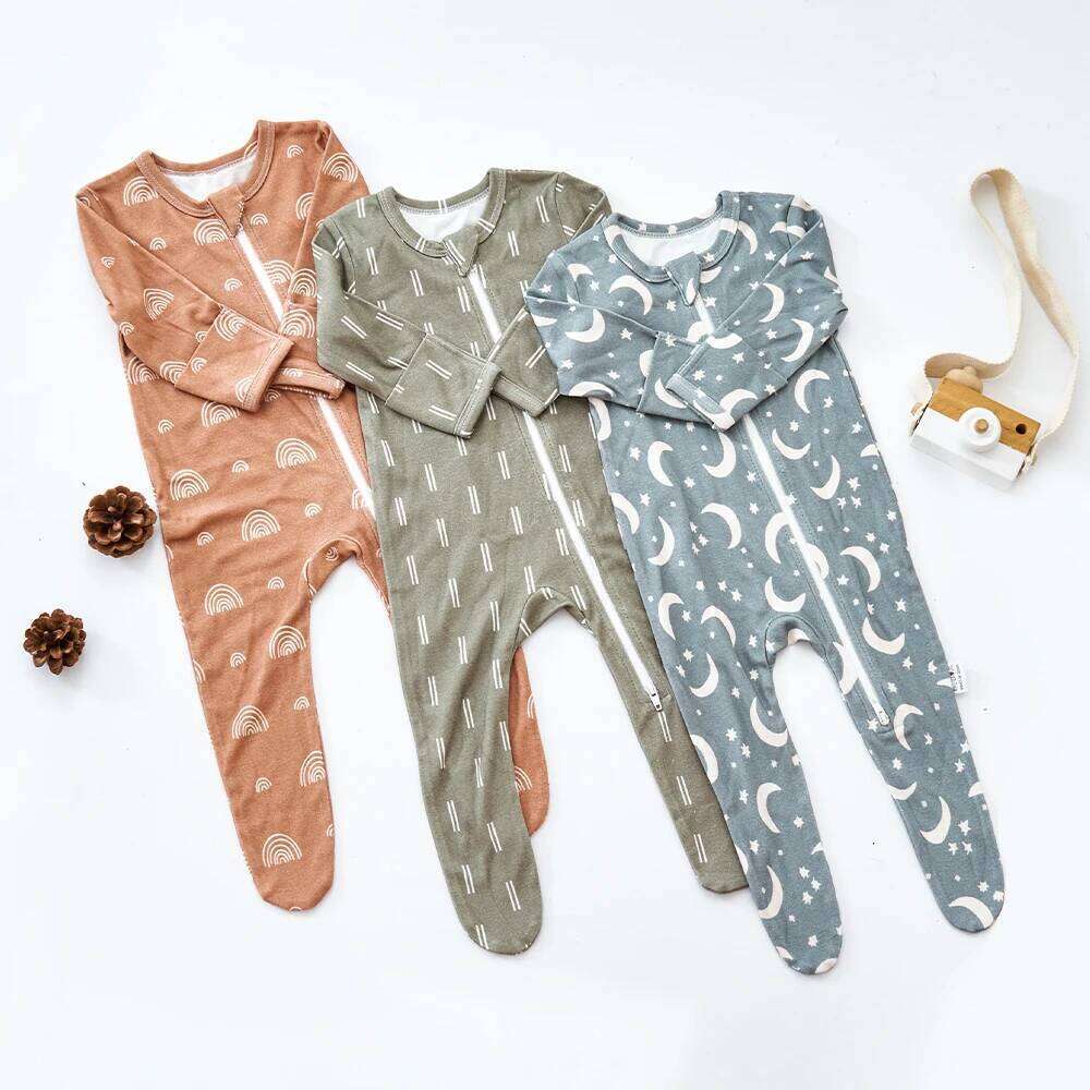 Elinfant Coverall Bamboo Cotton Pajamas Long Design Infant Baby Foot Romper Jumpsuit 26Y0224