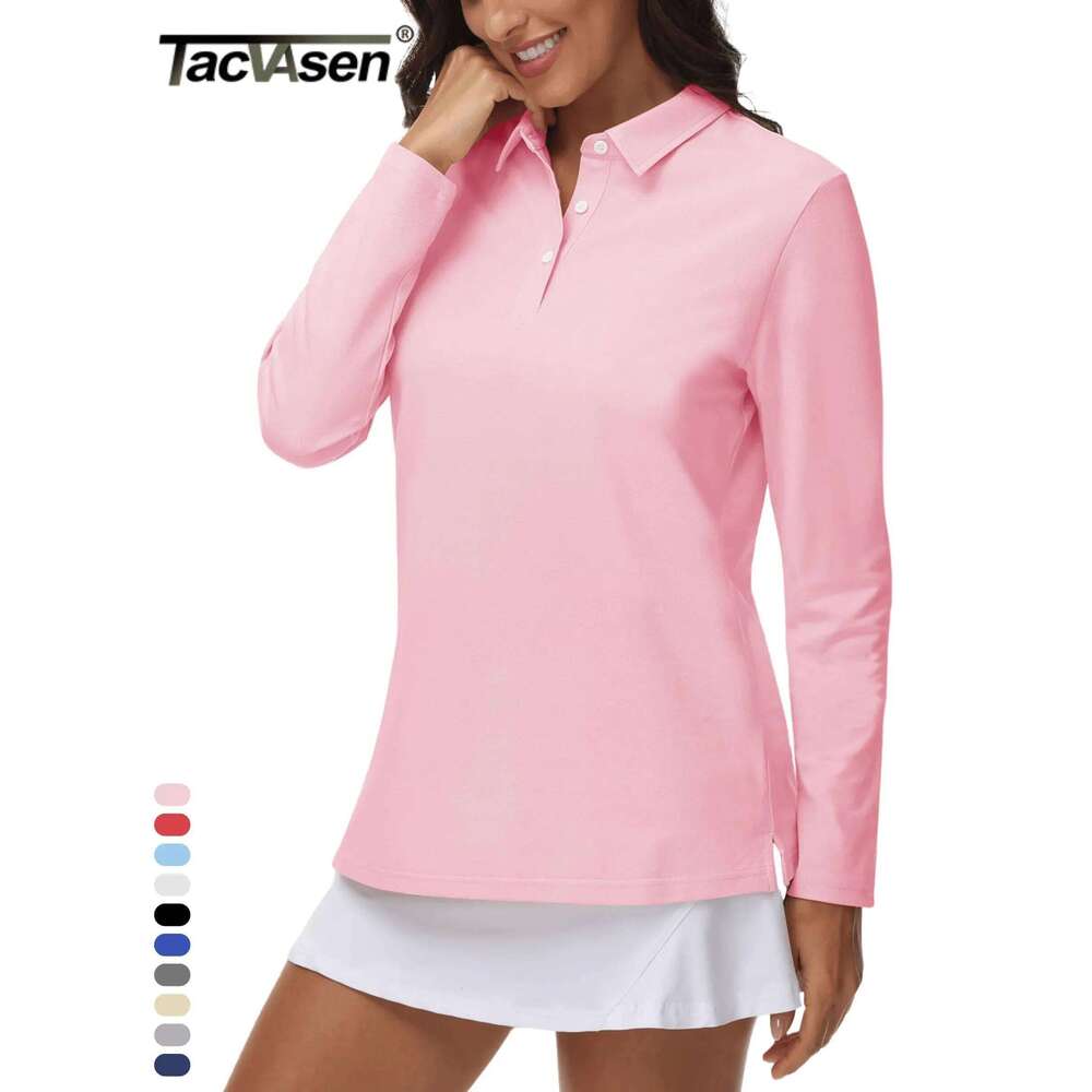TACVASEN 3-Button Long Sleeve Polos Womens Cotton V-Neck Hiking Tops Breathable Outdoor Sports Collared Pullover Tee Shirts 26W0224