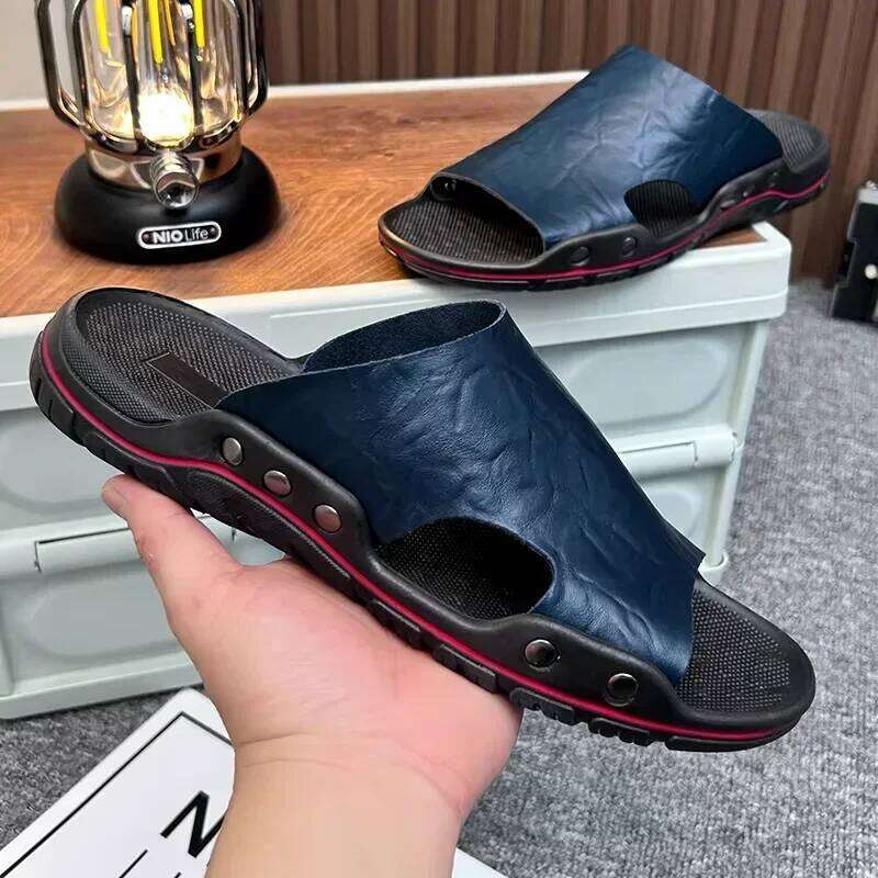 Summer Luxury Men's Fashionable Street Style Flat Bottom Anti Slip Beach Sandals Casual Home Outdoor Fishing Slippers