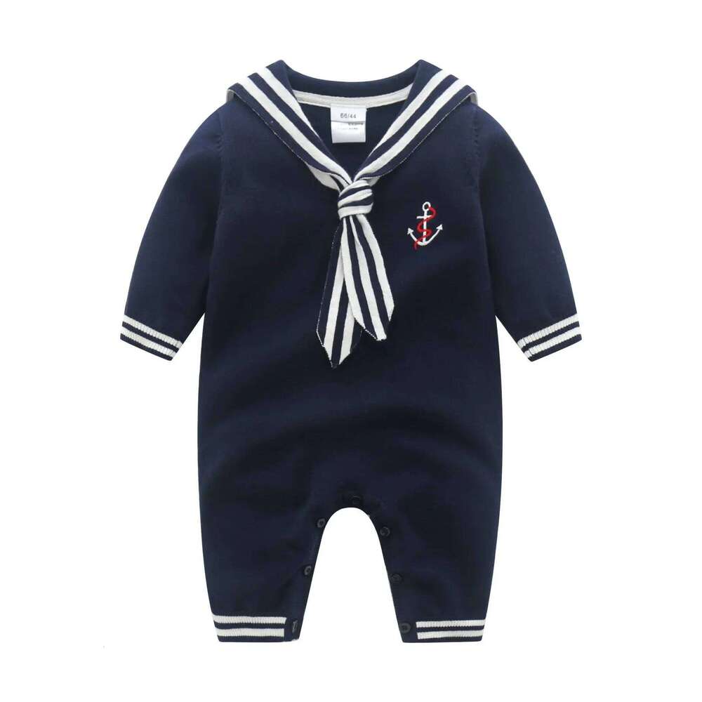 Fashion Baby Boys Sailor Rompers Autumn White Long Sleeve Newborn Infant Cotton Knitted Jumpsuits Outfits Winter Toddler Clothes 26H0224