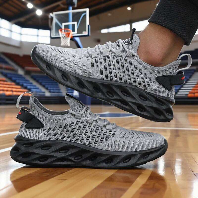 Men's Athletic Basketball Sneakers Bright Yellow Woven Upper Airy Mesh Design Men Trendy Non-slip Functional Sports Shoes