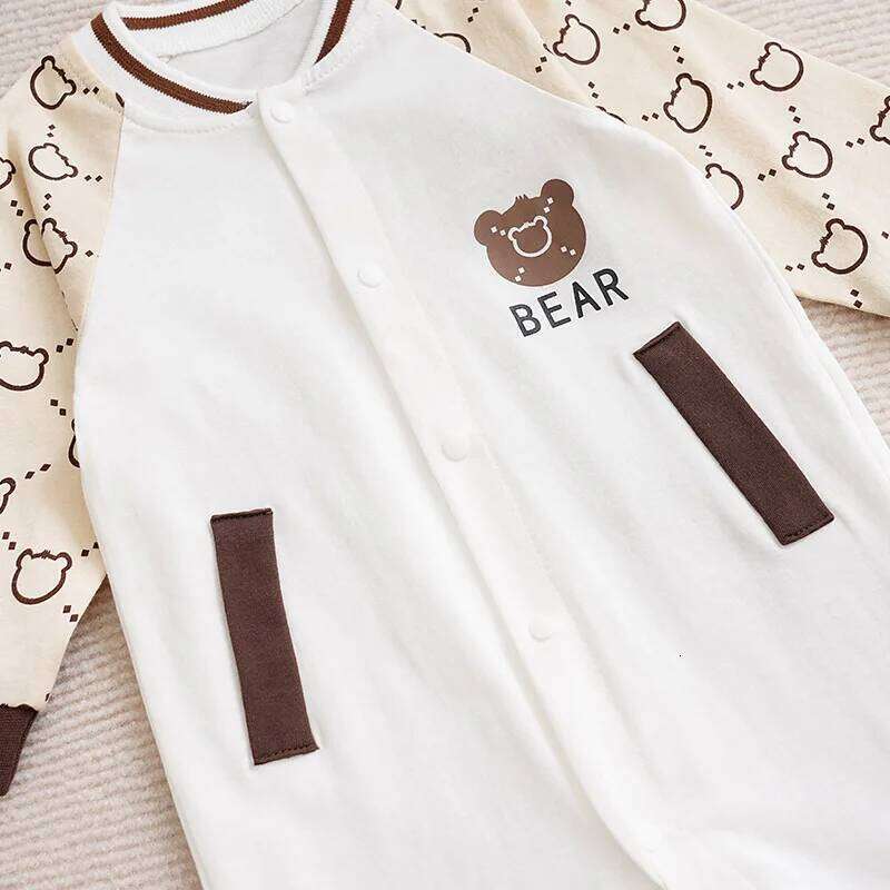 Newborn BoyAndGirl Jumpsuit Baby Cute Patchwork Color Contrast Graphic Teddy Bear Spring And Autumn Long SleevedJumpsuit 26Y0224