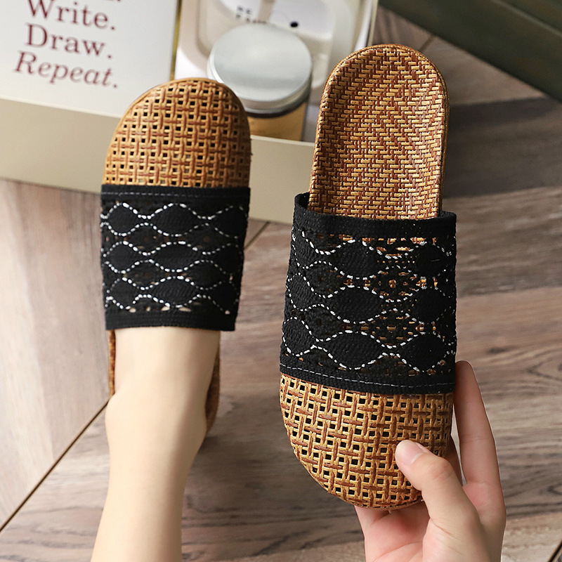 Breathable and non slip rattan woven lace indoor linen slippers, men's and women's hollow comfortable shoes, designer shoes, slippers, sanda