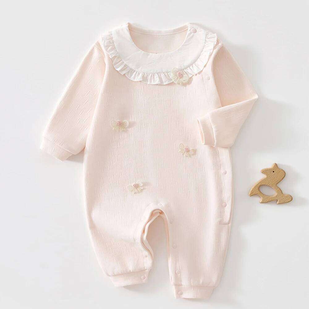 Boutique Girl Clothes Christmas Infant Romper Long Sleeve Ruffles Pink Flower Decoration Baby Jumpsuit 26H0224