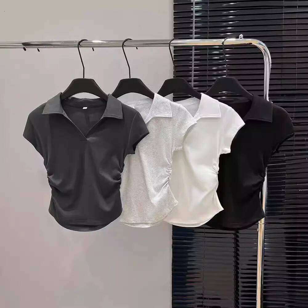 GBG Cotton Summer Sexy Women's T Shirt Skinny Slim Basic Solid Crop Short Sleeve Polo TShirtCasual Top Tee for Women 26W0224