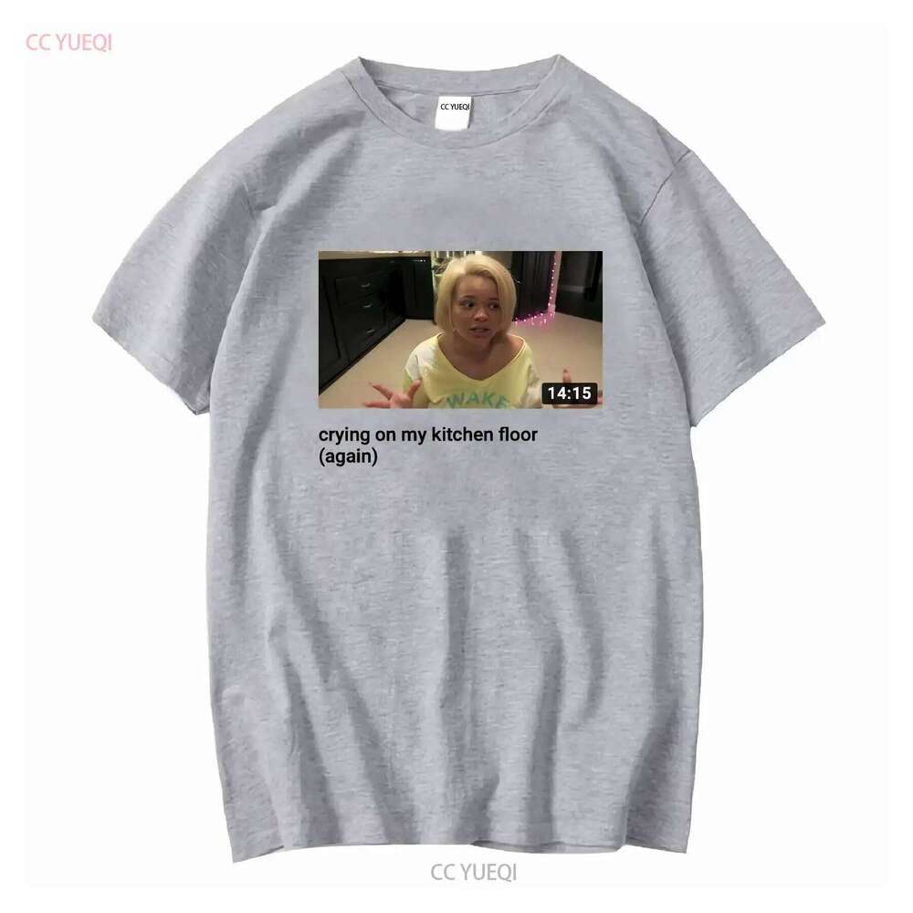 White T shirt iconic Trisha pastas YouTube video crying on kitchen floor long or short sleeves vintage Washed homme Unisex H260224