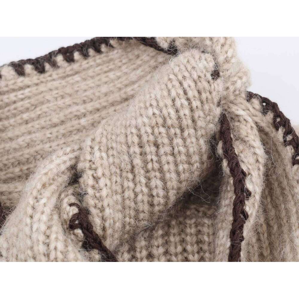 2025 Winter New Sweet and Fashionable Stand up Collar Long Sleeve Bow Decoration Knitted Sweater for Women 26L0224