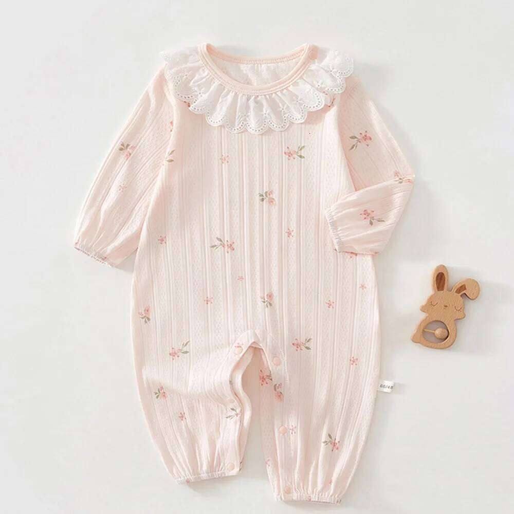 Girls Summer Romper Long Sleeve Thin Soft Newborn Baby Jumpsuit 1st Birthday Infant Boutique Clothing 26H0224