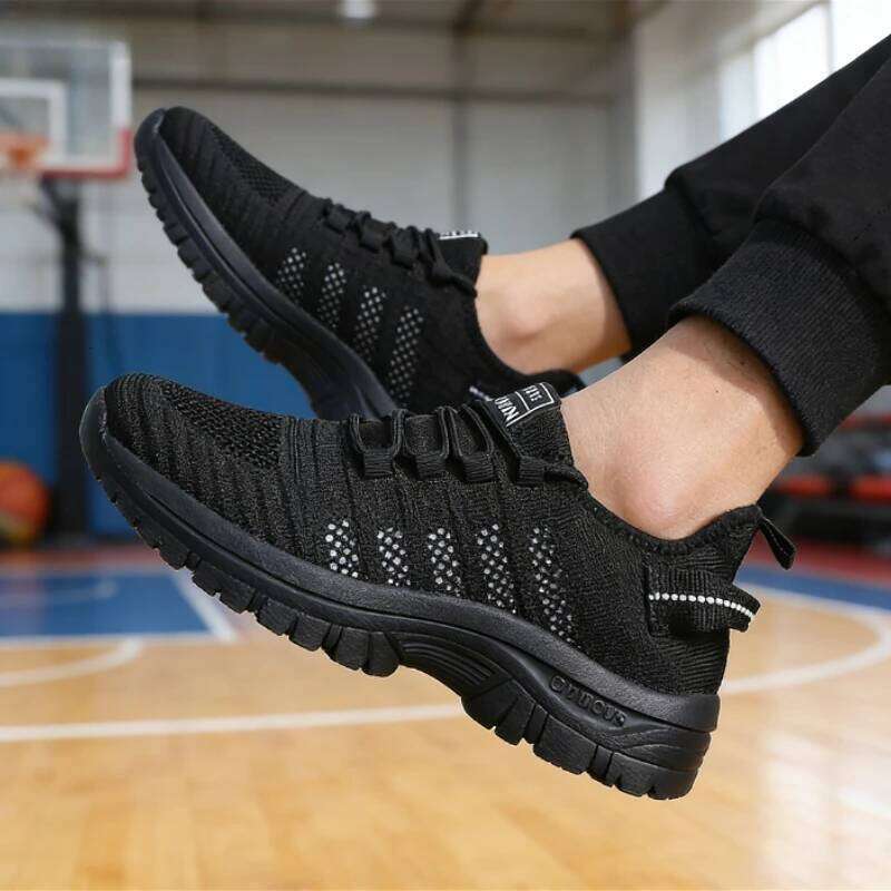 Men's Black Mesh Sports Shoes Breathable Non-Slip Casual Sneakers Lightweight Outdoor Walking Gym Trainers Comfortable Footwear