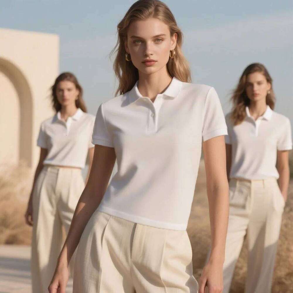 Women's basic solid color short-sleeved POLO shirts summer knitted tops daily casual models can be machine washed and dry cleane 26W0224