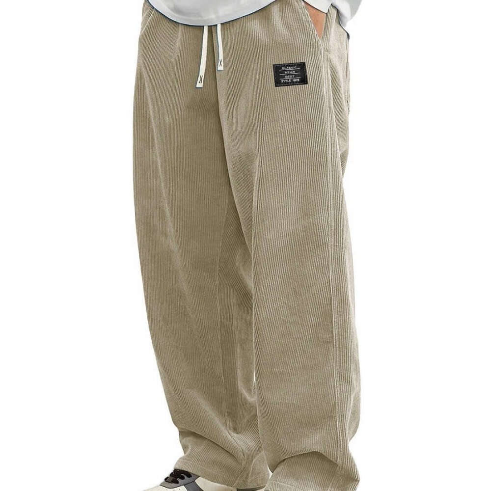 Amazon Cross-Border European Size Men's Autumn New Comfortable Long Loose Logo Corduroy Fabric Casual Pants