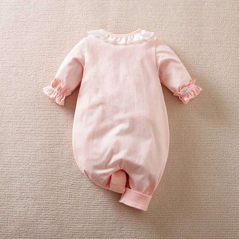 Spring Autumn Boys And Girls Beautiful White Swan Embroidered Cotton Comfortable Long Sleeve Baby Bodysuit 26H0224