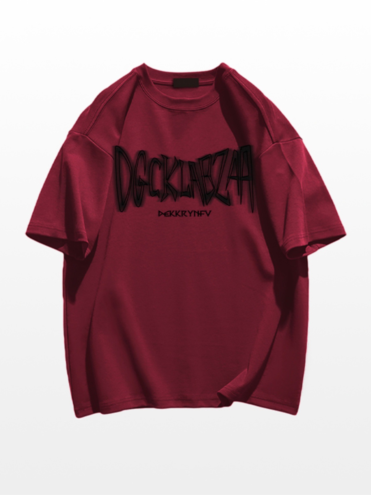 Men's Burgundy Heavyweight Cotton Short Sleeve T-Shirt, 2026 Summer New Arrival, American Casual High Street Loose Tee