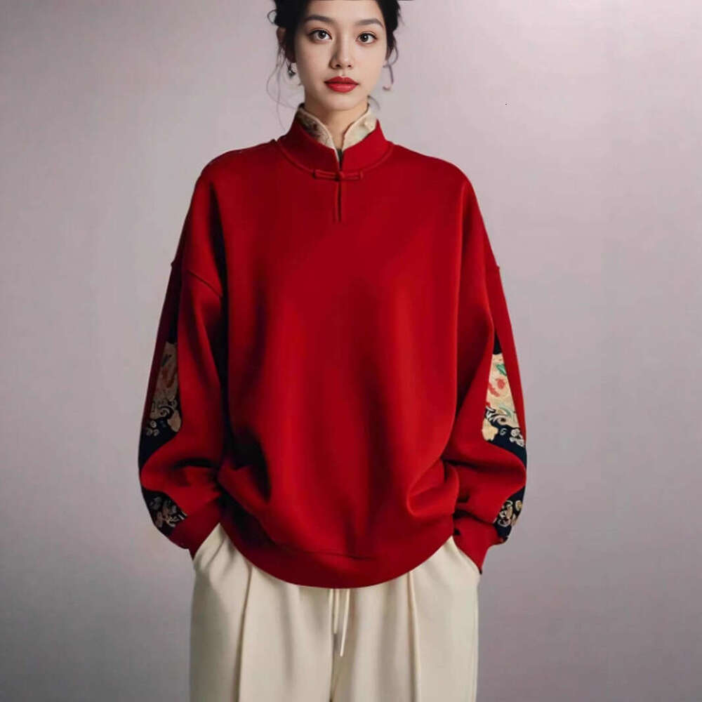 Year Red New Chinese Women's National Style Versatile Sweatshirt Jacket For Women Autumn Winter Hot Fashion Trendy Top