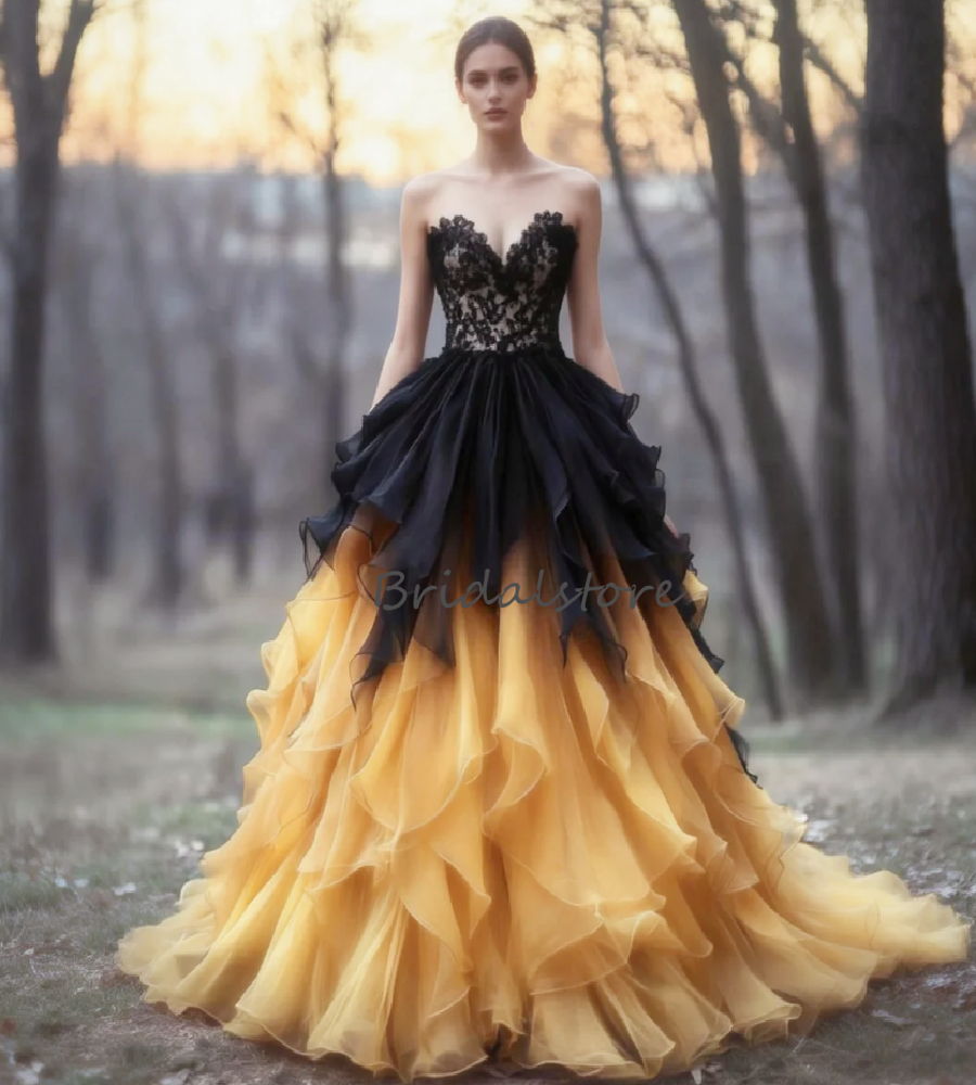 Halloween Orange Black Wedding Dress 2026 Sweetheart Rustic Dark Ethereal Gothic Bridal Dress Tiered Vampire Castle Steampunk Vestio De Novia Casament