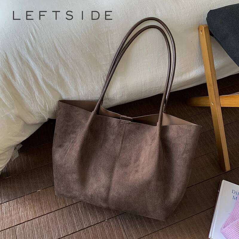 LEFTSIDE Women Faux Suede Shoulder 2025 Winter Retro Soft Tote Bag Luxury Trend Female High Capacity Handbags Z260224