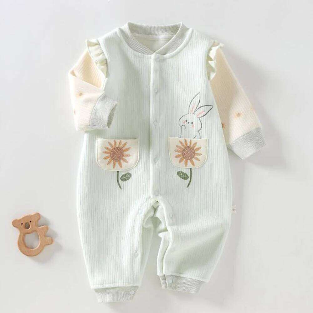 Girl Clothes Winter Autumn Baby Rompers Long Sleeve Floral Ruffles Patchwork Warm Infant Jumpsuits 3-18 Months 26H0224