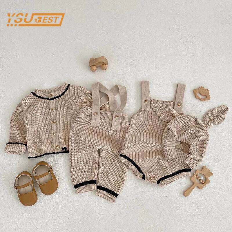 Newborn Sleeveless Knit + Coat 3 Pieces Infant Jumpsuit Kids Baby Girls Boys Rompers Clothes 26Y0224