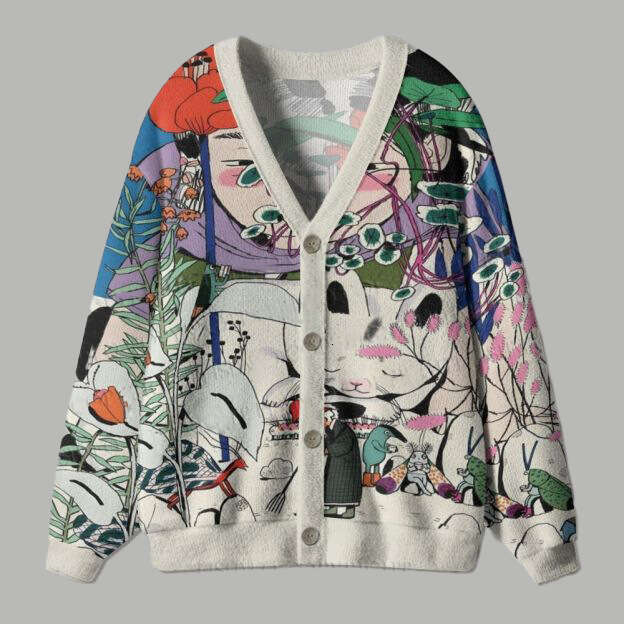 American Retro Ugly Sweatshirt Autumn Winter Loose Lazy Animal 3D Print Knitted Sweater Cardigan Jacket for Men