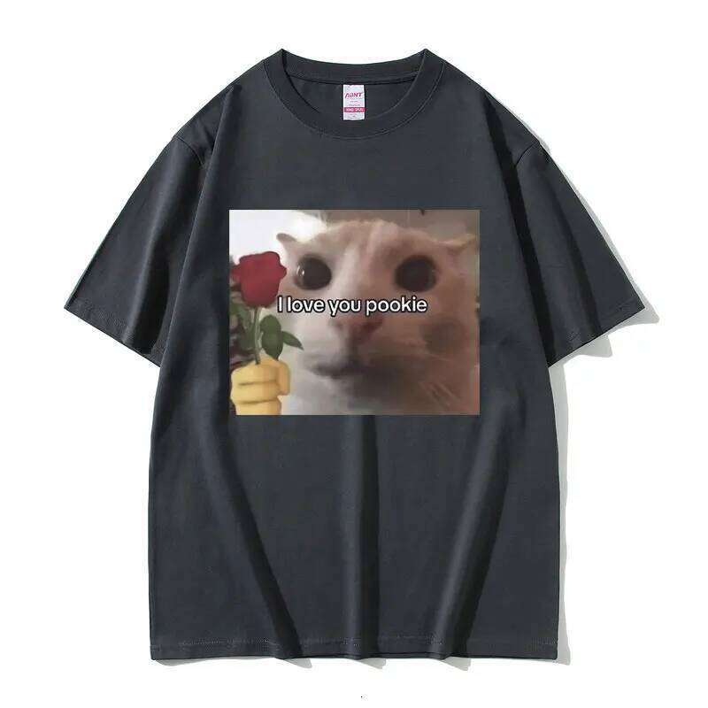 Funny I Love You Pookie Cat Graphic Print T Shirts Men Cute Kwaii Joke Humor Meme T-shirts Male Casual Oversized Tshirt H260224