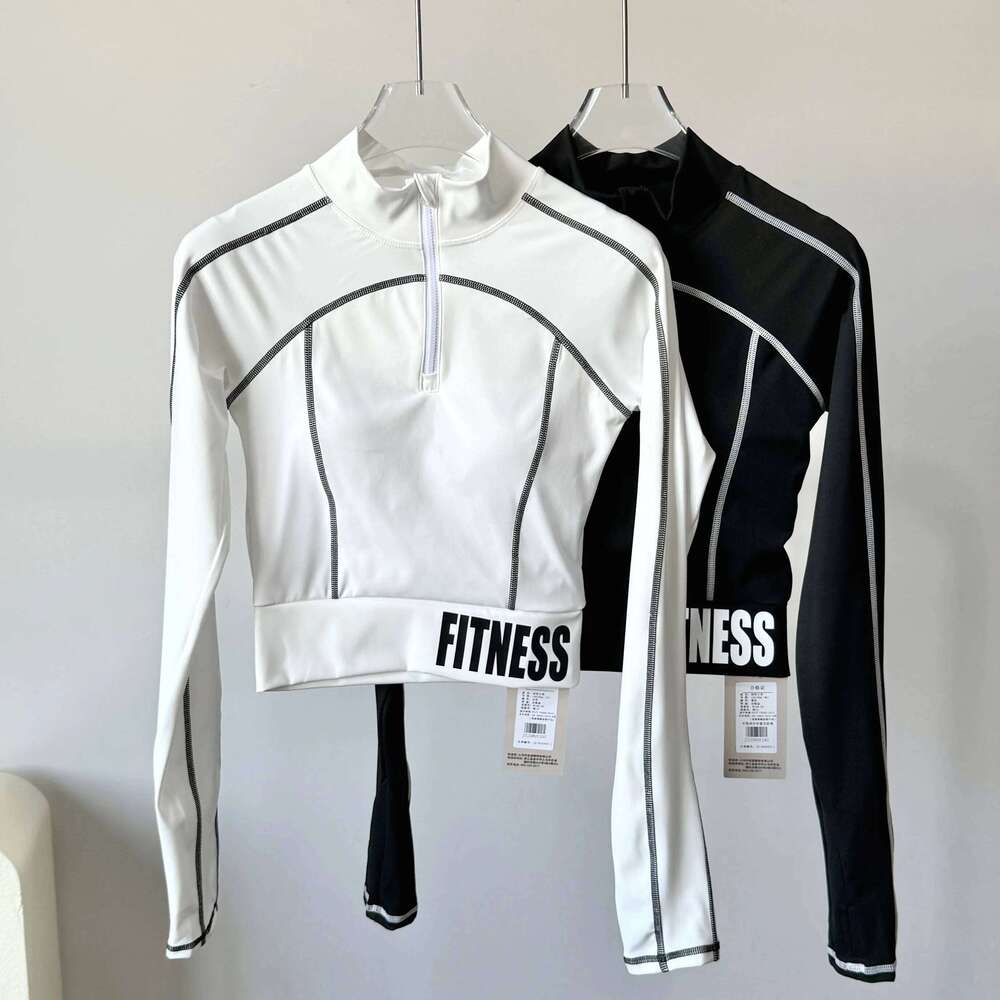 Women's High-neck Half-zip Long-sleeve Fitness Slim-fit Quick-drying Training and Sports Top with Built-in Chest Pads Yoga 26Y0224