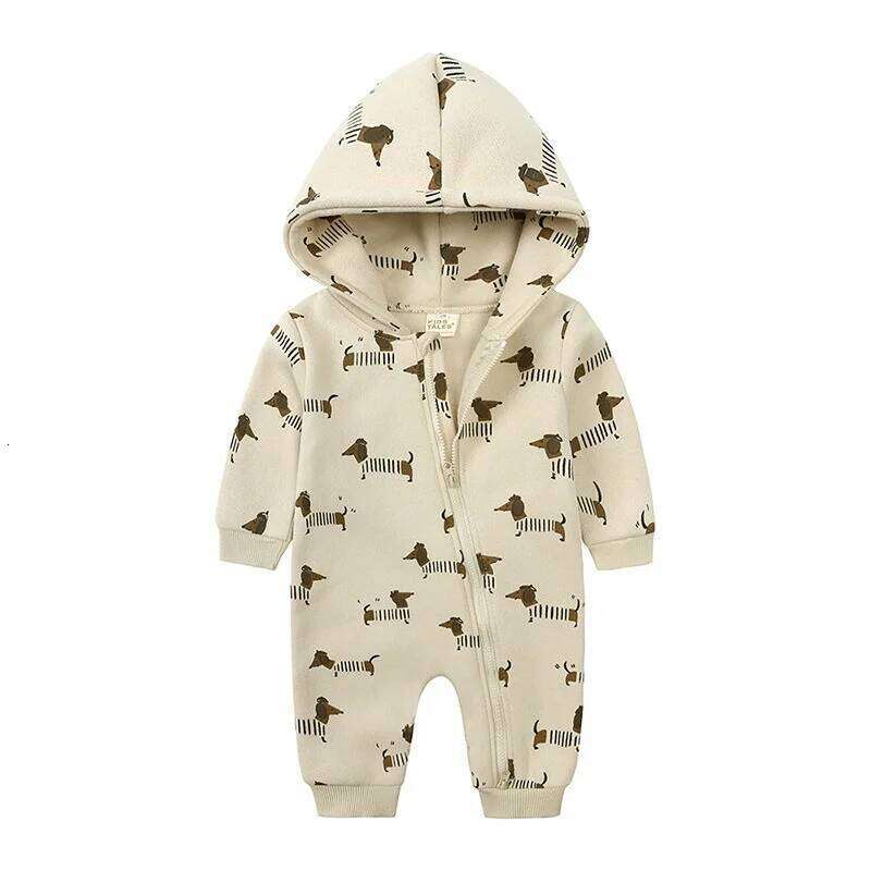 Print Girl Romper Long Sleeve Hooded Zipper Newborn Clothes Boys Rompers Spring & Autumn Baby Clothing 3-24 Months 26H0224