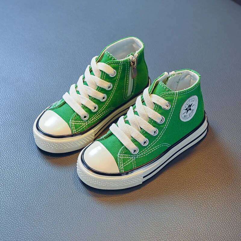 Girls Spring Korean Version Soft Soled Casual Boys High Top Canvas Children Antiskid Student Board Shoes Solid Color 26W0224