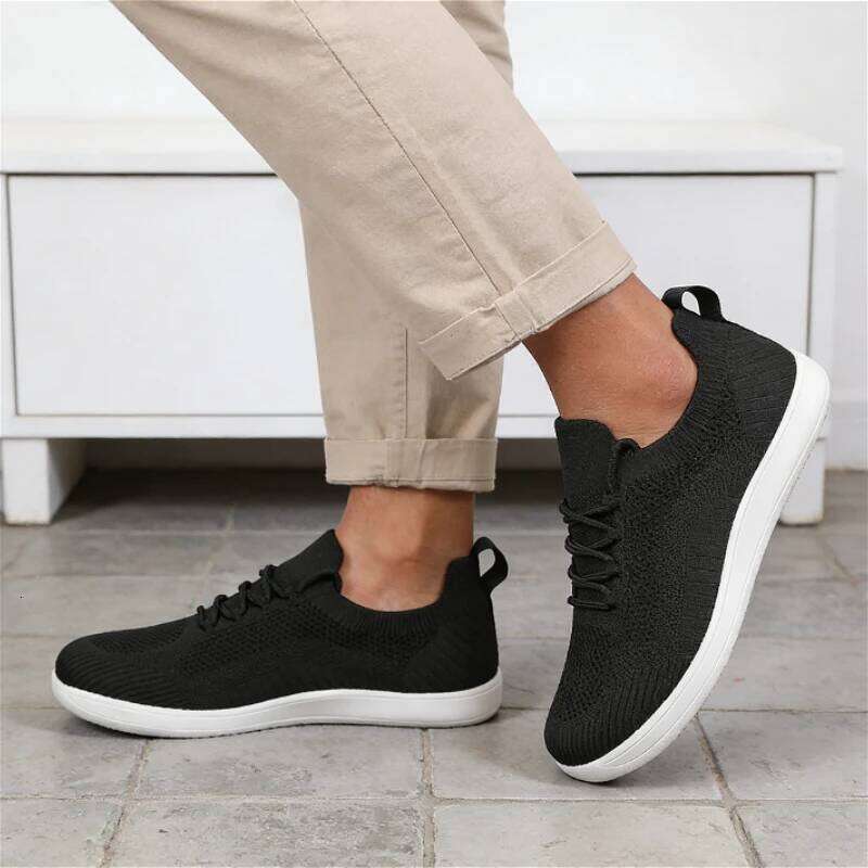 Wide Barefoot for Men Lightweight Breathable Mesh Lace Up Casual Walking Shoes Plus Size Couple Outdoor Sneakers