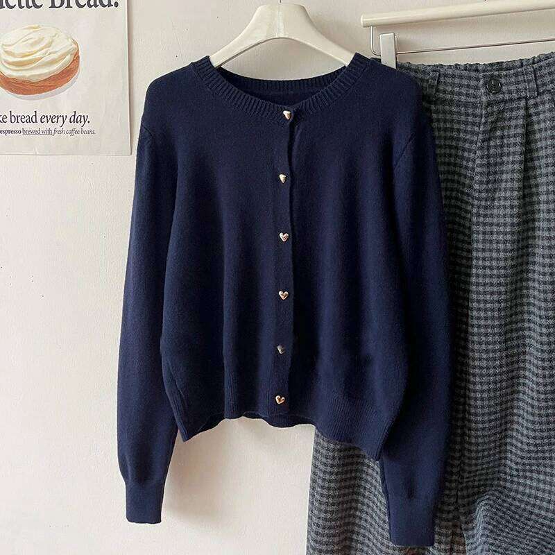 Korean style Basic Solid Knitted Cardigans Women Long Sleeve Tops O Neck Single Breasted Sweaters 2025 Autumn Winter 26L0224