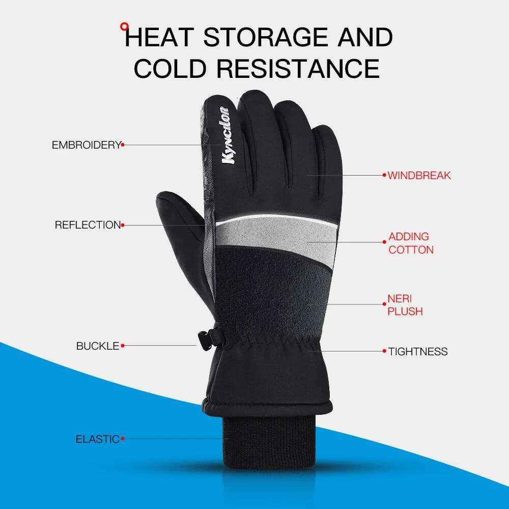 Winter Warm Mountain Snowboard Gloves Men Women Cold Snow Skiing Mittens Waterproof Snowmobile Handschoemen Black M L XL 26H0224