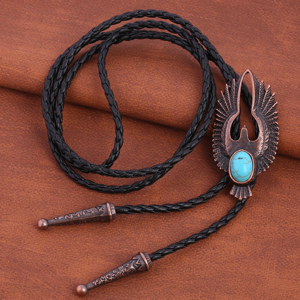 Bolo tie Retro Shirt Chain Blue stone Flying Wings Bollow Collar Leather Necklace Long tie Pendant 260120