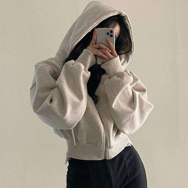 Autumn Winter Hooded Hoodies Women Casual Streetwear Zip Up Sweatshirts Long Sleeve Jackets Harajuku Y2k Crop Tops Hood Shirt