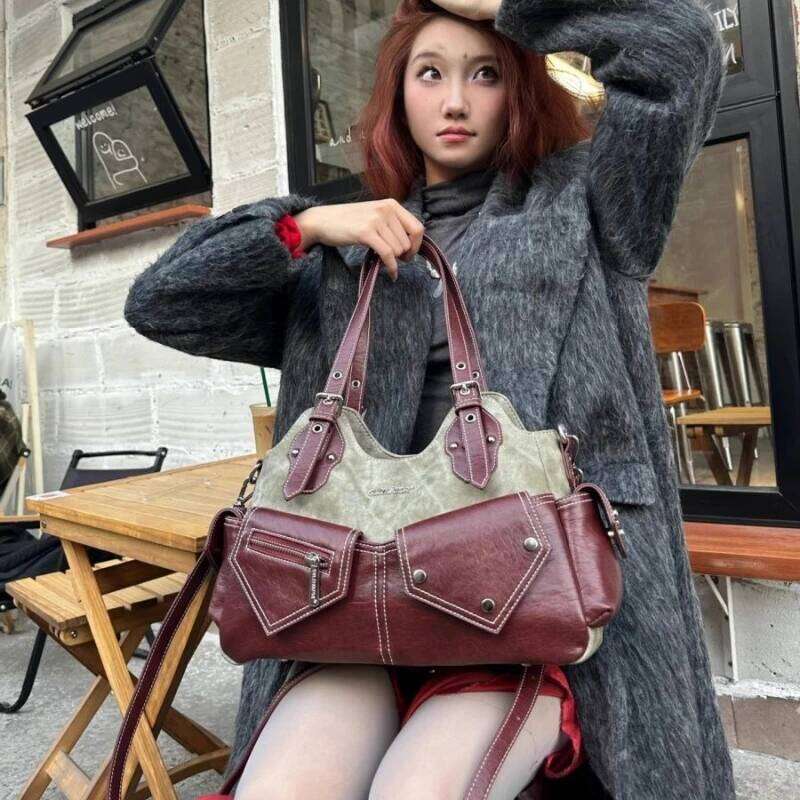New Original Niche Design Retro Color-blocking Denim Patchwork Single-shoulder Underarm Hand-held Crossbody Bag Girls Package Z260224
