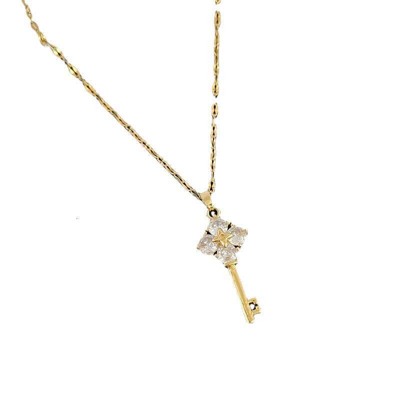 Titanium Steel Key Necklace Ins-Style Micro-Inlaid Elegant Tassel Collarbone Chain Sweater Chain For Women