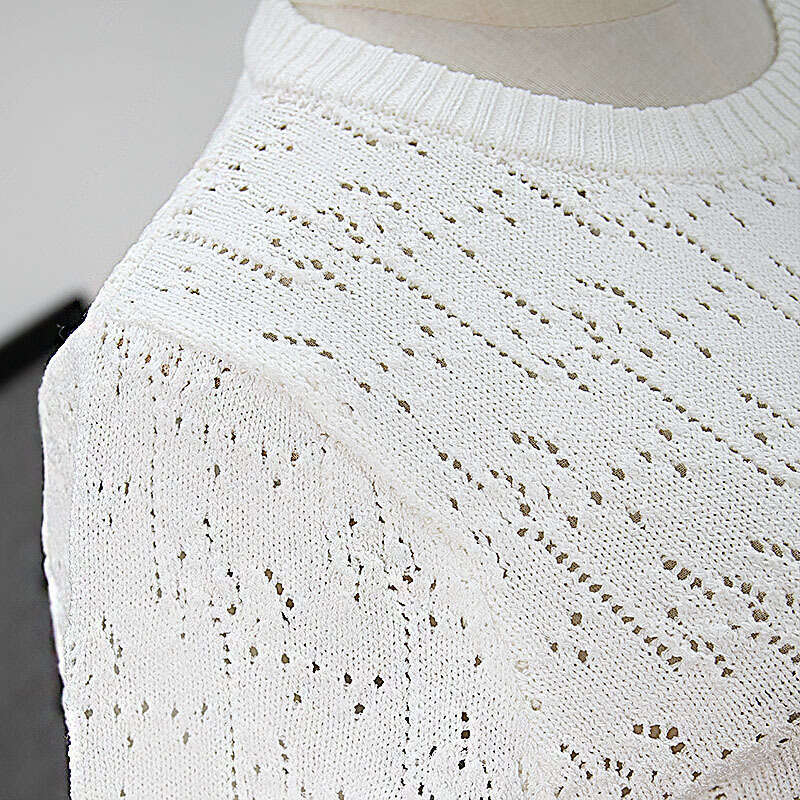 Elegant Hollow-Out Short-Sleeve Summer Jacquard Star-Letter New Loose Round-Neck Knit Pullover Sweater