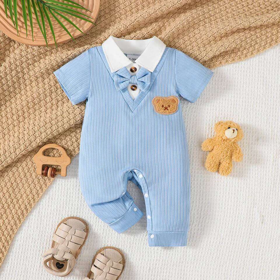 Newborn Cute Little Dear Short sleeved Jumpsuit 0-18 Months old Baby boy Summer Small Gentleman's clothing 26Y0224