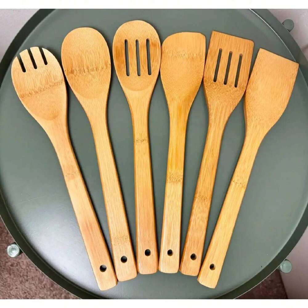 Kitchenware 6 Piece Wooden Utensil Set Eco Friendly Spoons Spatulas Cooking Ideal for Dining Room Household and Outdoor Use Durable Tableware Gadgets