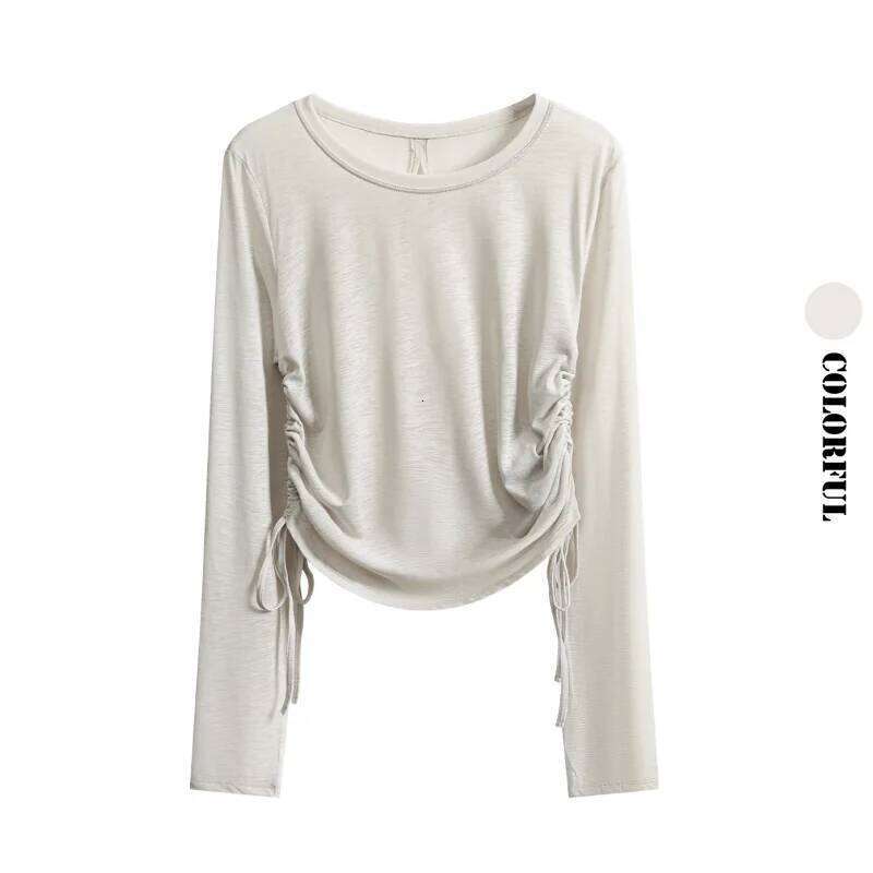 DRUR Elegant Thin Yoga Tops Women With Open Ruched Side Dance Ballet Shirt Casual Long Sleeve Top For Street Travel 26Y0224