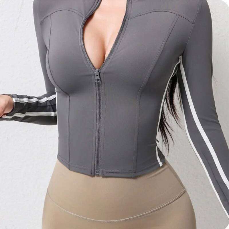 Cloud Hide Front Zipper Sports for Woman Long Sleeve Grey Yoga Shirt Gym Fitness Coat Running Autumn Winter Workout Top 26Y0224