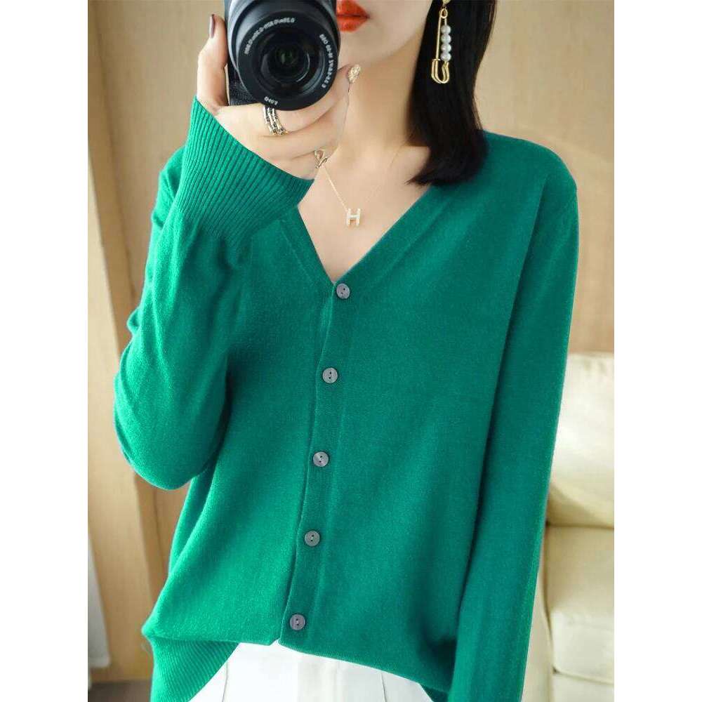 Early Autumn New Andy Cashmere Knit Cardigan V-Neck Solid Color Fashion High-Grade Comfortable Loose Casual Knitwear -GH021 26L0224