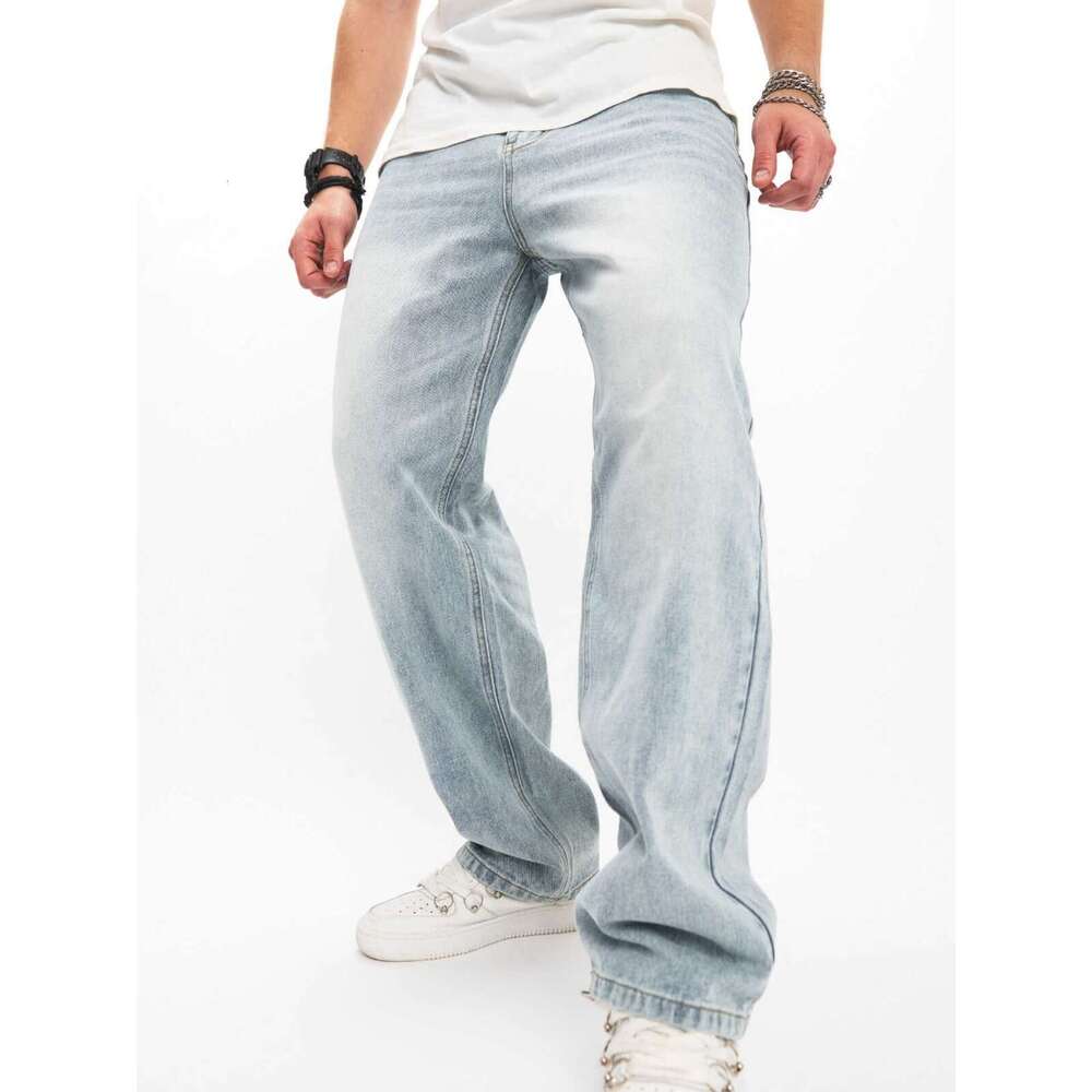 2024 Cross-Border Trade New Men's Jeans American Style Trendy Long High Street Solid Color Wide-Leg Pants